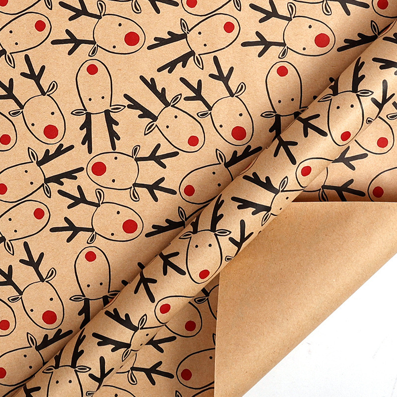 1 Roll Ultra-long Christmas Wrapping Paper - Width 43cm X Length, Elegant Beige Background With Red-brown Reindeer, Hearts, Bows, Snowflakes - Decor, Large Gift Wrapping, Birthday, Wedding