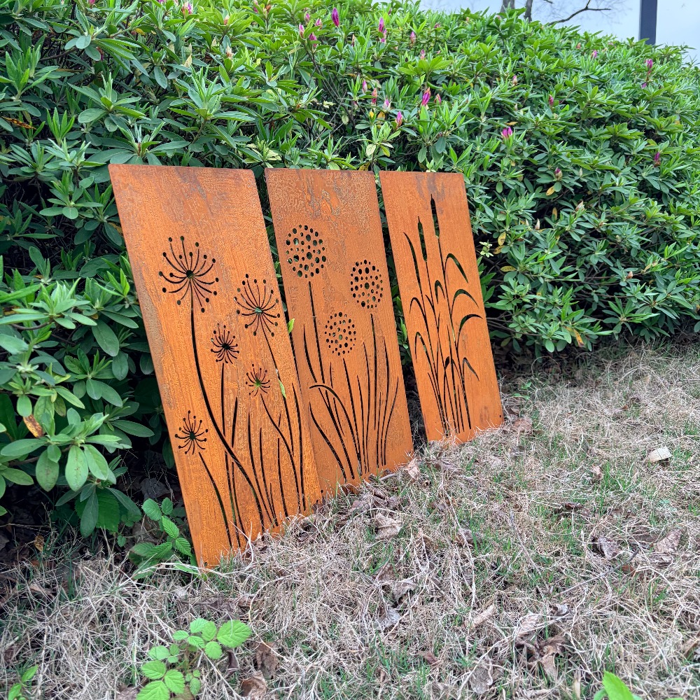 4pcs Rural Reed Dandelion Garden Decoration Screens, Courtyard Decoration, Spring Fence Decoration, Spring Garden Decoration, Outdoor Sculpture Decoration, Garden Privacy Screen