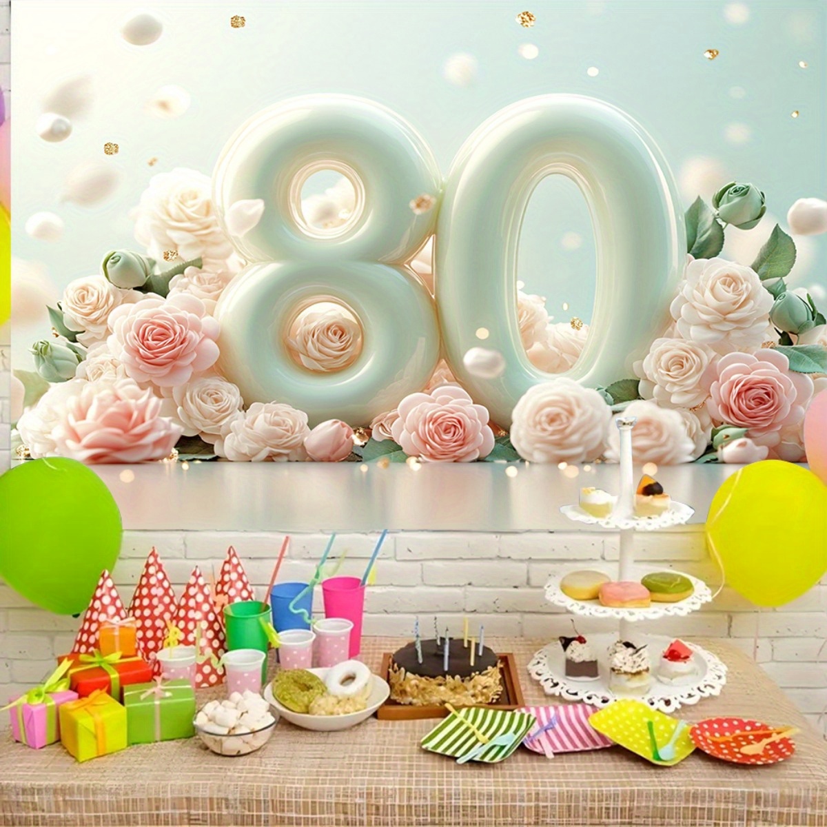 80th birthday party backdrop banner 1pc elegant floral Temu