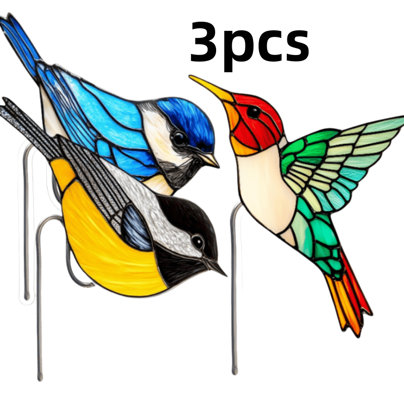 TEMU 2d Flat, [2d Flat] [2d Flat] 3pcs Acrylic Gift Set, Suitable For , Colorful Hummingbird Flowerpot Decoration - And Design, Suitable For Vase And