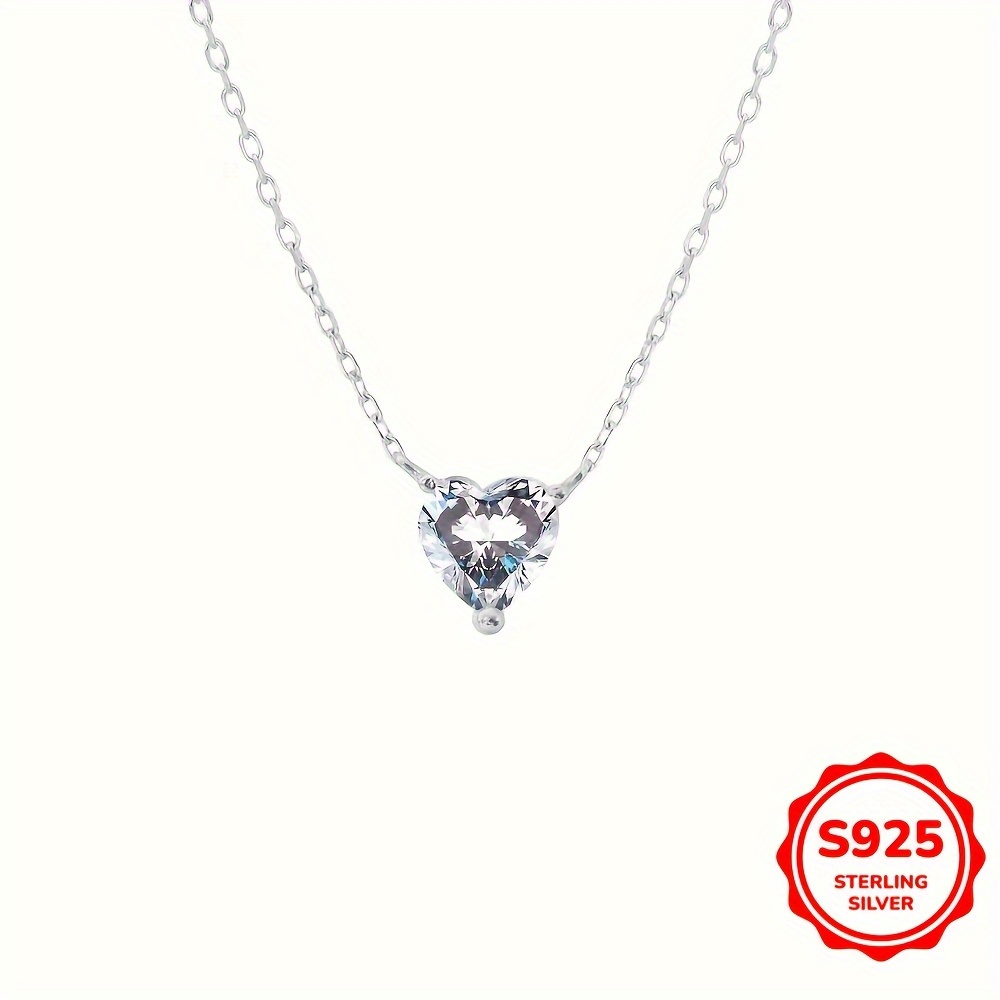 925 Sterling Silver Heart Pendant Necklace Delicate Collarbone Chain Jewelry Daily Wear Women's Birthday Christmas Valentine's Day Gift