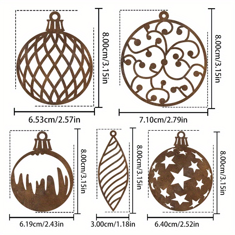 Image of Christmas Themed Garden Hanging Ornaments - 5pcs/1 Set Rusty Courtyard Decoration Retro Metal Snowflake Ball Pendant Suitable For Gifts