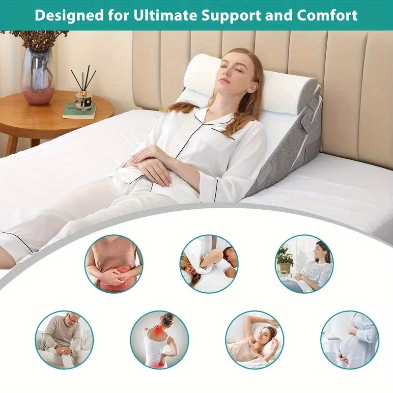 Adjustable Foam Pillow 3pcs Adjustable Foam Wedge Pillow Set Postoperative Back, Leg and Knee Support Folding Triangular Pillow for Sleeping, Preventing Acid Reflux and Snoring