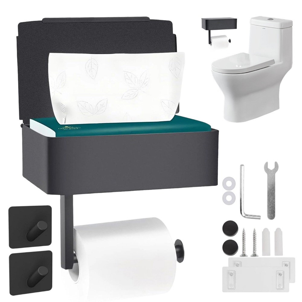 Wall-mounted Toilet Paper Holder With Built-in Storage Box No Drilling Installation Convenient Organizer For Wet Wipes Personal Supplies Tidy Storage Space Practical Bathroom Hardware