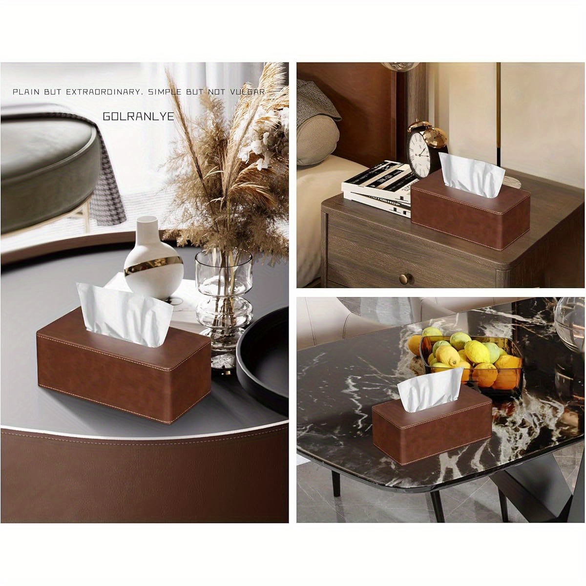 modern tissue box cover elegant bathroom living room decor fits standard facial tissues organizer dispenser holder for   office brown vanity accessory   smooth texture functional decor interior designers Product details 3