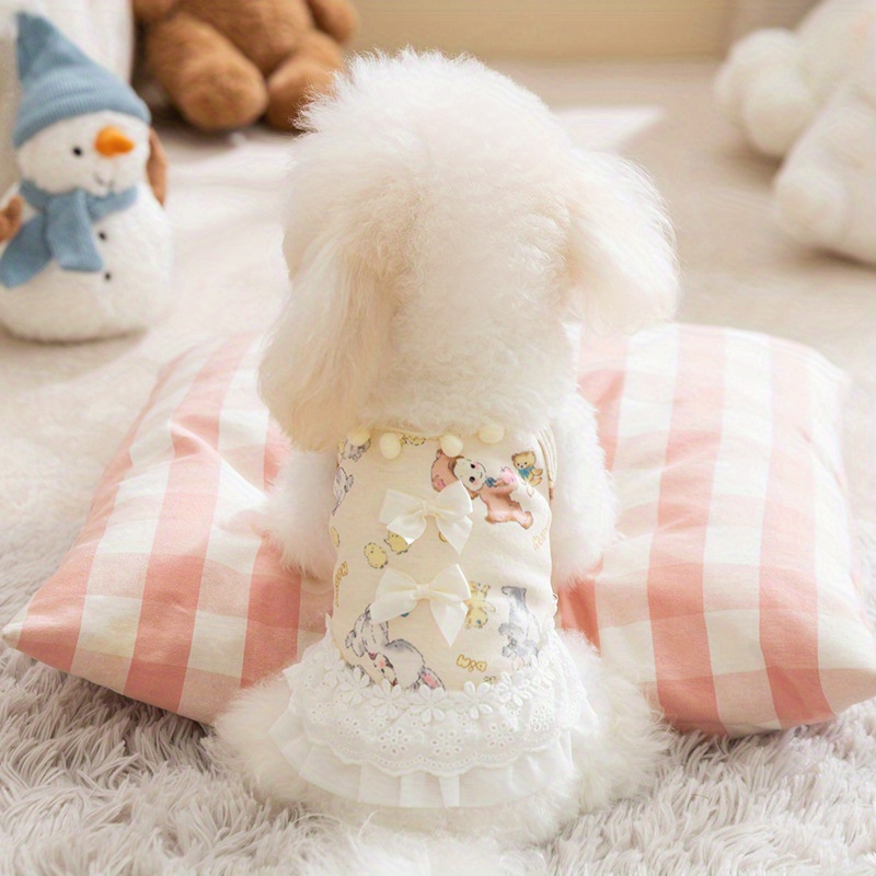 chic bowknot dog dress cozy polyester pet skirt small medium - Temu