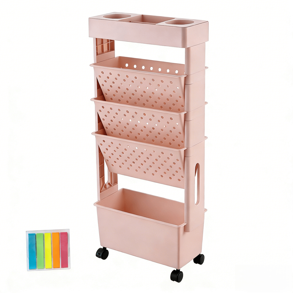 TEMU 5-tier Rolling Bookcase With Wheels - Heavy-duty Mobile Bookshelf Suitable For Home, Office, Floor-standing Desk Cart With Spacious Shelves,