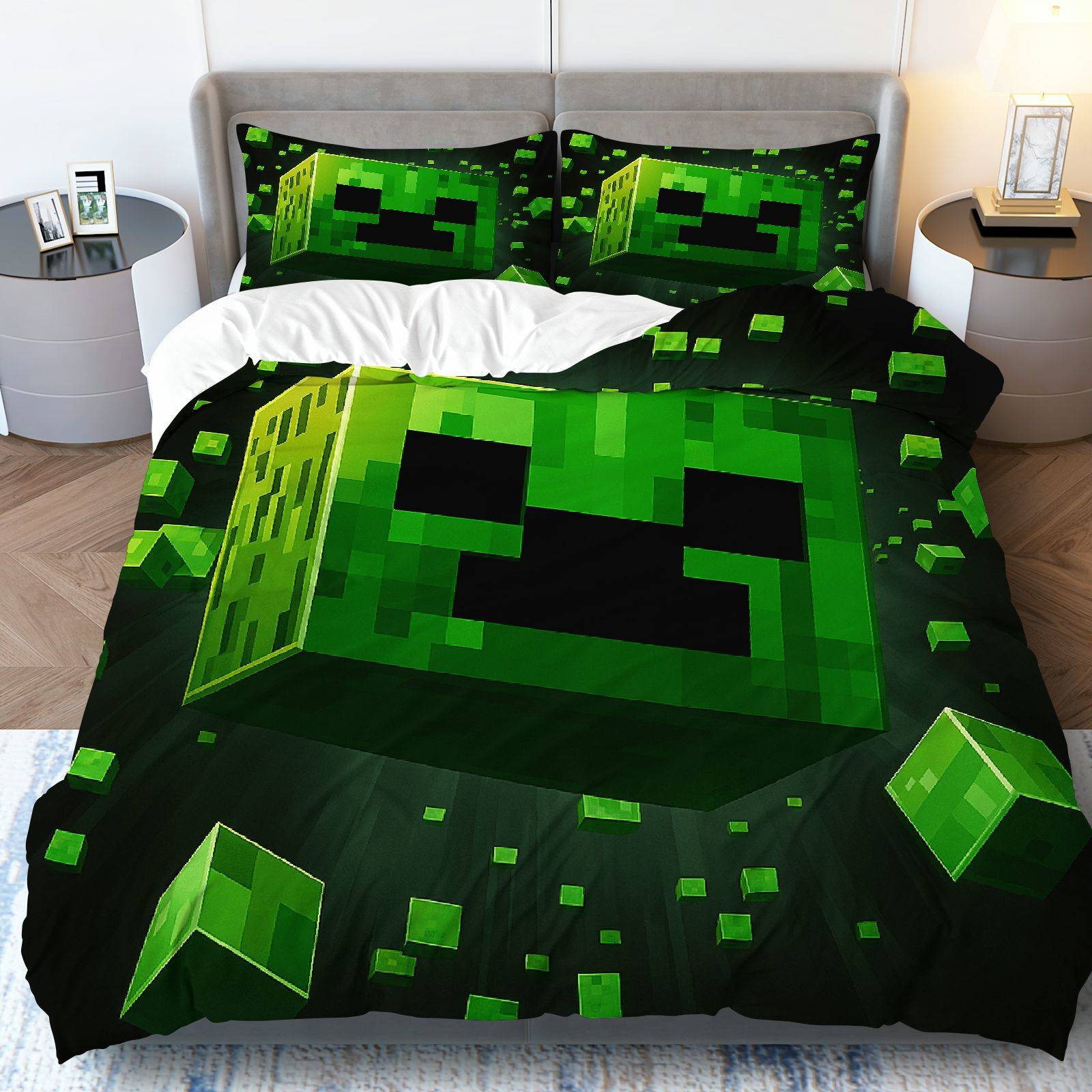 TEMU 3pcs Bedding, Including 1pc Duvet Cover And 2pcs Pillowcases (filling Not Included), Featuring Pixel Game Creeper Design, Perfect For Halloween