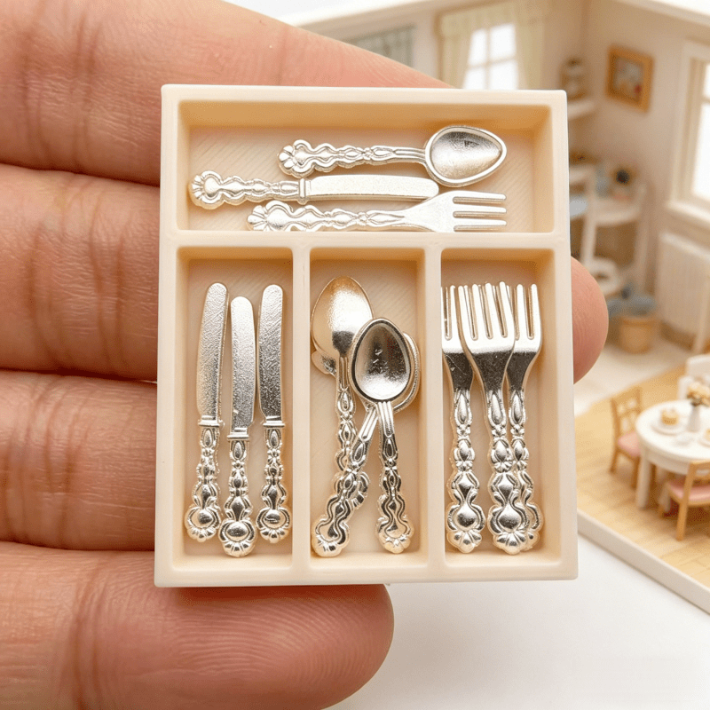 TEMU Juego de 13 piezas de de almacenamiento de cubiertos en miniatura - 1:12, decoración temática de restaurante y cafetería en miniatura, adecuado