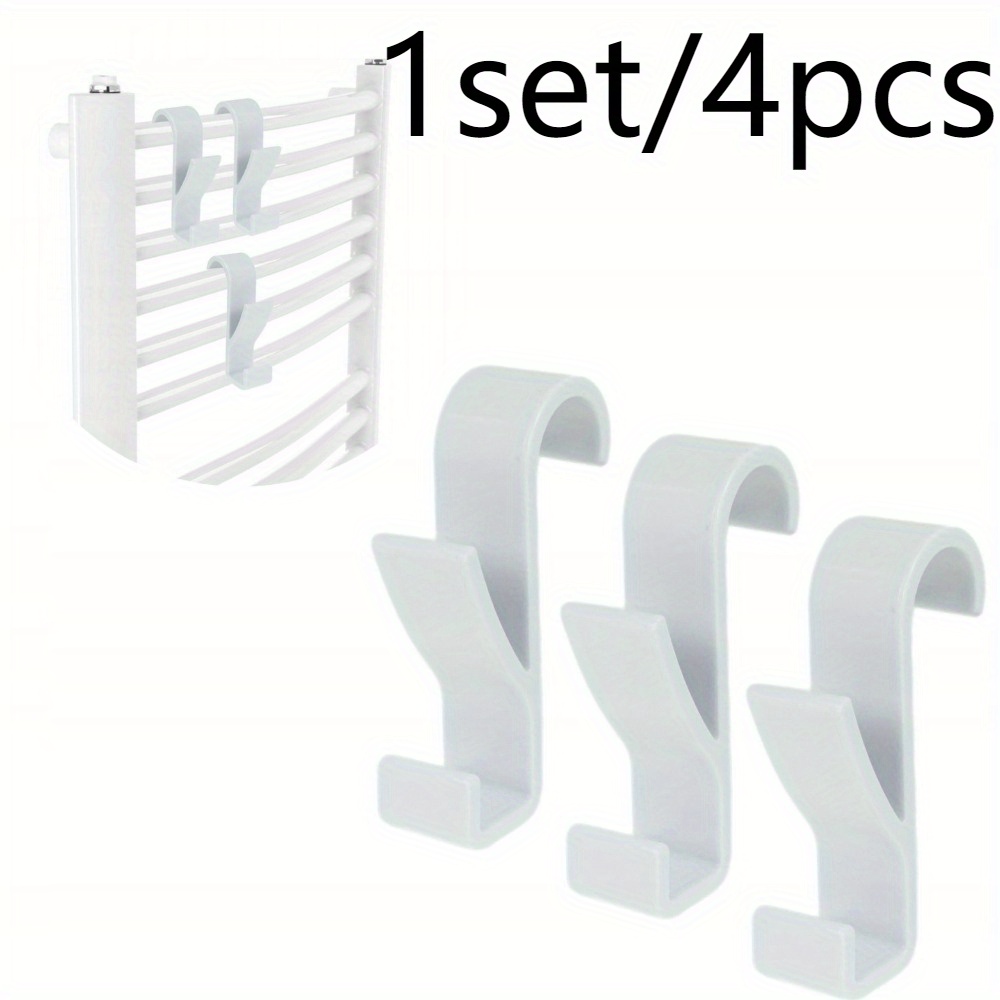1set/4pcs White & Black Bathroom Towel Hooks - Radiator Track Clamp For Heating Towels, Storage, And Drying Rack Additions