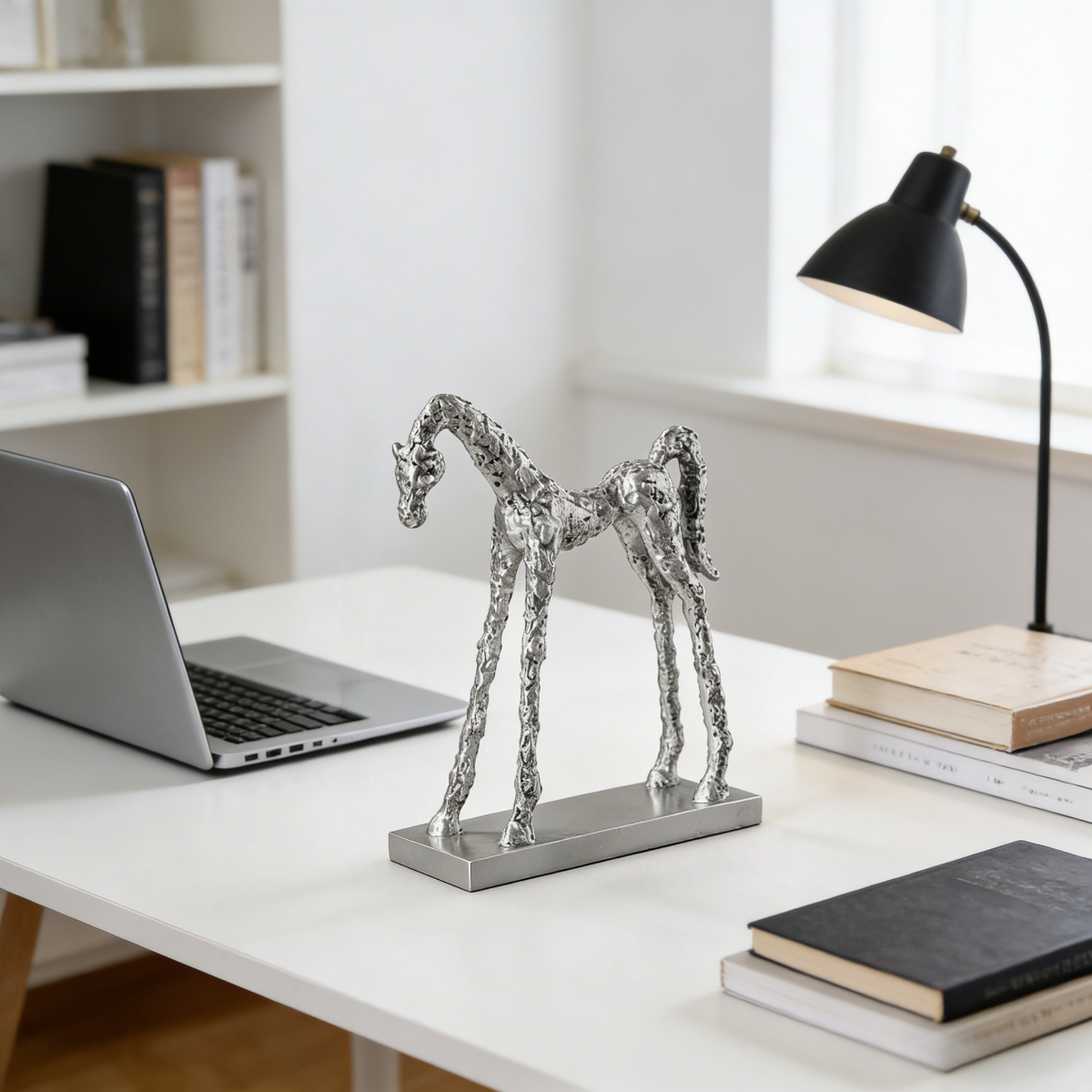 1pc of Resin Silvery Vintage Silvery Horse Ornament | Artistic Craft Table Decoration for Living Room, Entrance, Study, Home Decor, Long-legged Horse Modern Sculpture