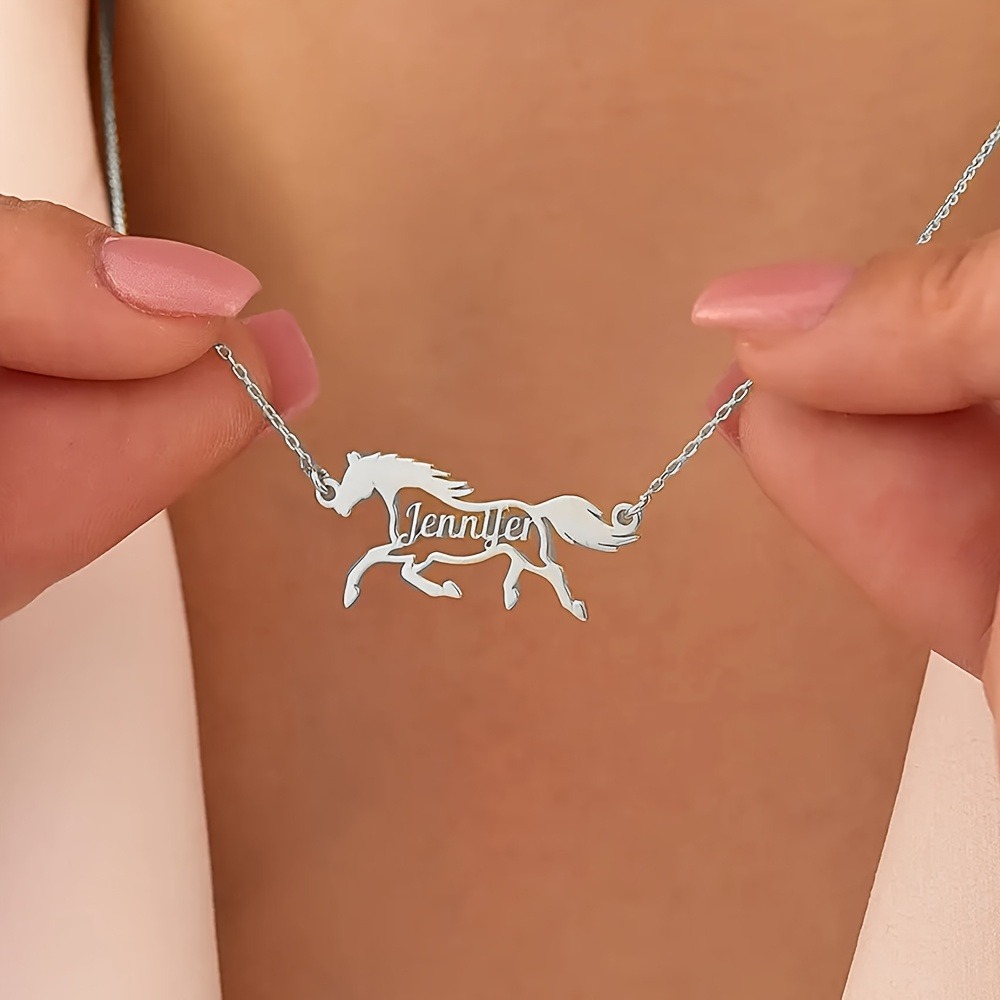 Personalized Galloping Horse Name Necklace, Stainless Steel