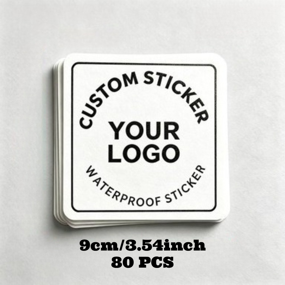 TEMU Stickers Carrés Personnalisés - 2/47/80pcs, Tailles 3/4/5/6/7/8/9Cm, Logos de Marque Personnalisés, et Photos, Idéal pour Emballage Cadeaux,