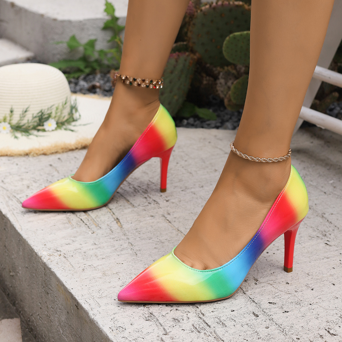High Heel Shoes Multi Coloured Court Shoes Rainbow Multi Coloured