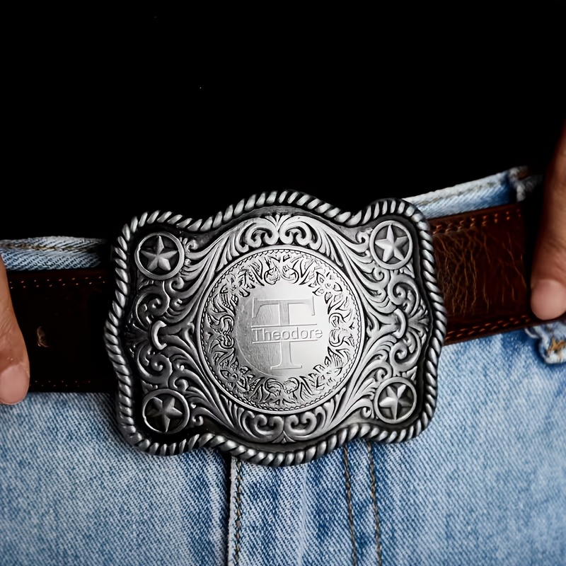 TEMU Personalized Men's Belt Buckle | Custom Western , Engraved Cowboy Theme, For Groom, Groomsman Or Father's Day Gift, Copper Alloy