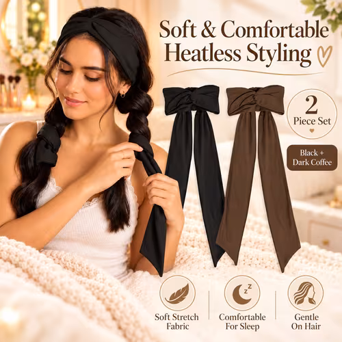 2-Pack Heatless Curling Ribbon Headband - No Heat Hair Curler