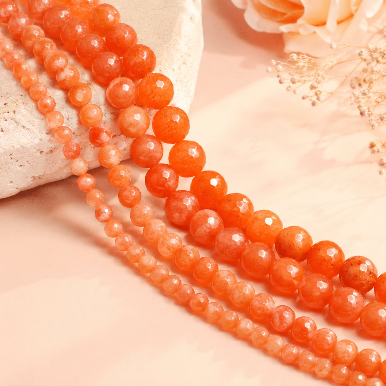 TEMU Perles rondes en calcédoine orange naturelle de 8/10 mm - pour la fabrication de bijoux DIY, perles naturelles adaptées aux bracelets, , boucles