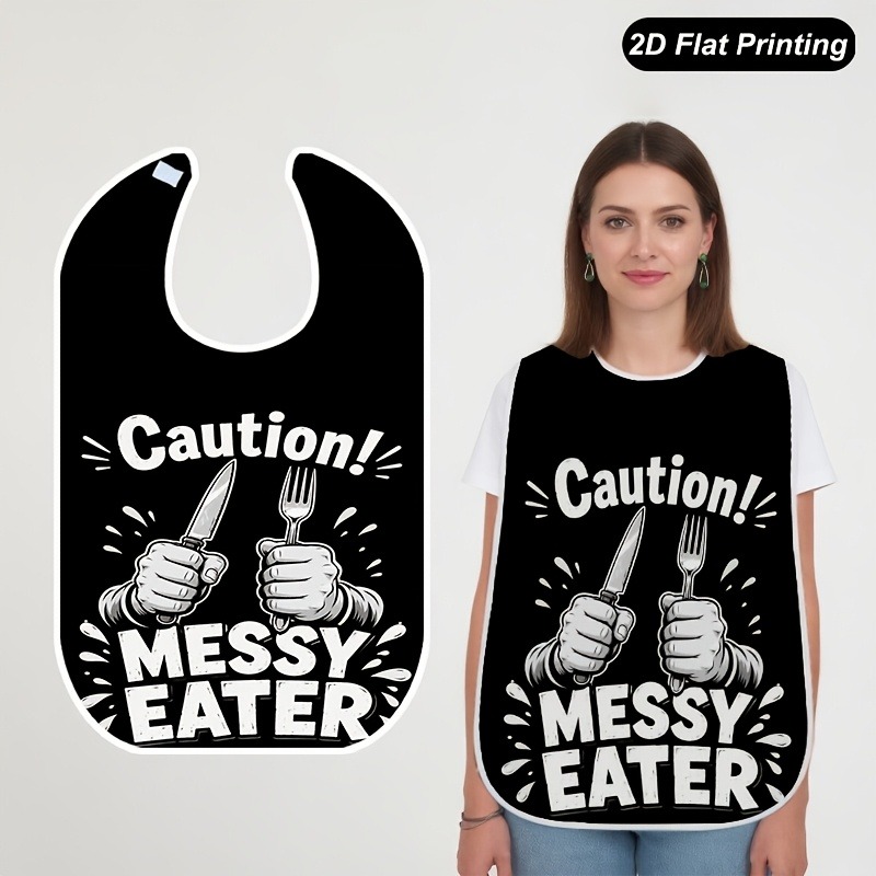 TEMU 1pc Adult & Elderly Bib Apron With Messy Eater Warning Print - Sleeveless Single-sided Crumbproof Bib Suitable For Seniors, Lightweight