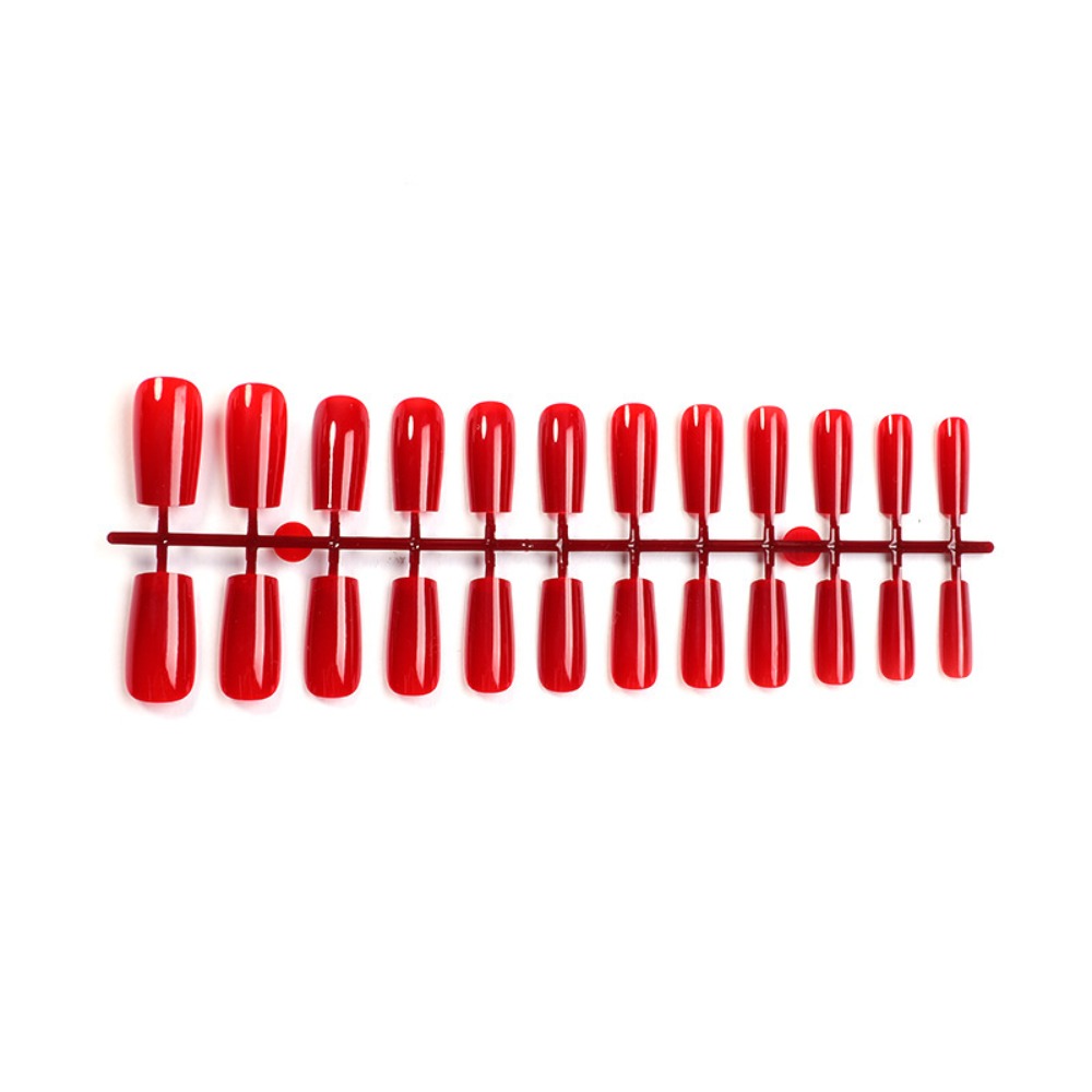 TEMU 24pcs Medium Square Press-on Nails, Solid Glossy Red, High Classic Manicure, Perfect For New Year, Parties, Weddings And Daily Statement Look