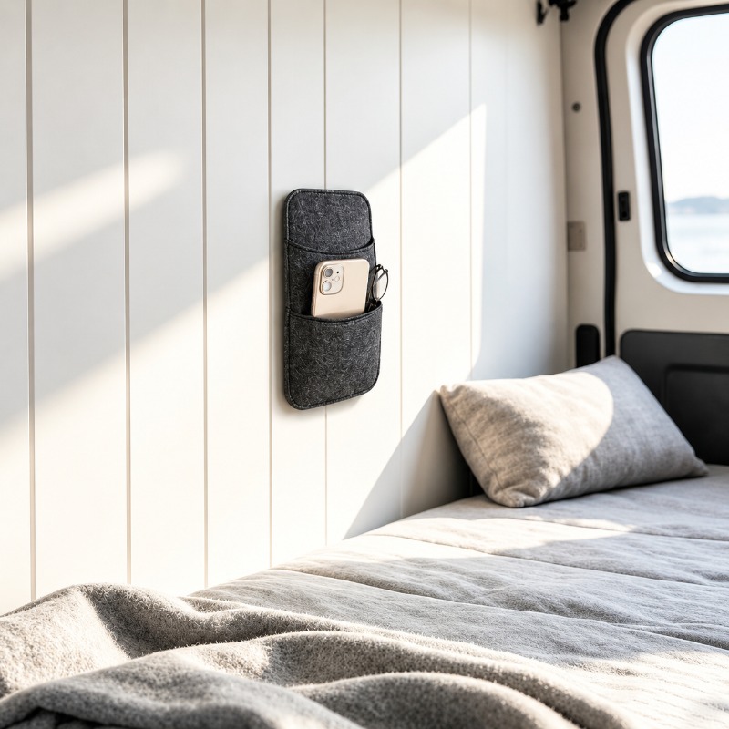 TEMU Car Felt Hanging Storage Bag, Camping Vehicle Interior Wall Storage Pouch, Rv, - No Punching Required, Includes Adhesive Strip, Suitable For