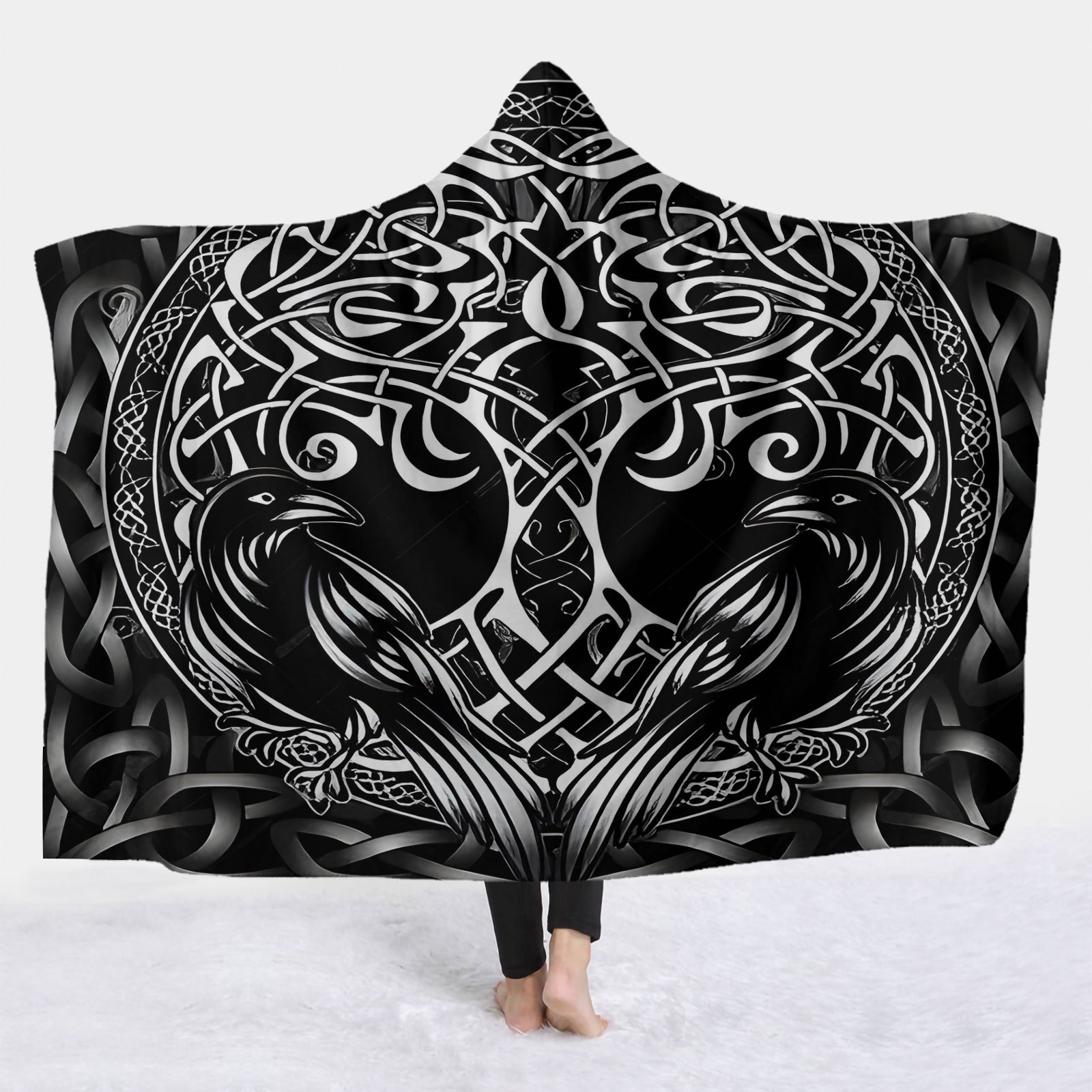 TEMU 1pc Tree And Twin Pattern Hooded Blanket - Ultra Soft, Warm - Suitable For Bedroom, Sofa, Office Nap Blanket And Travel Warm Blanket -
