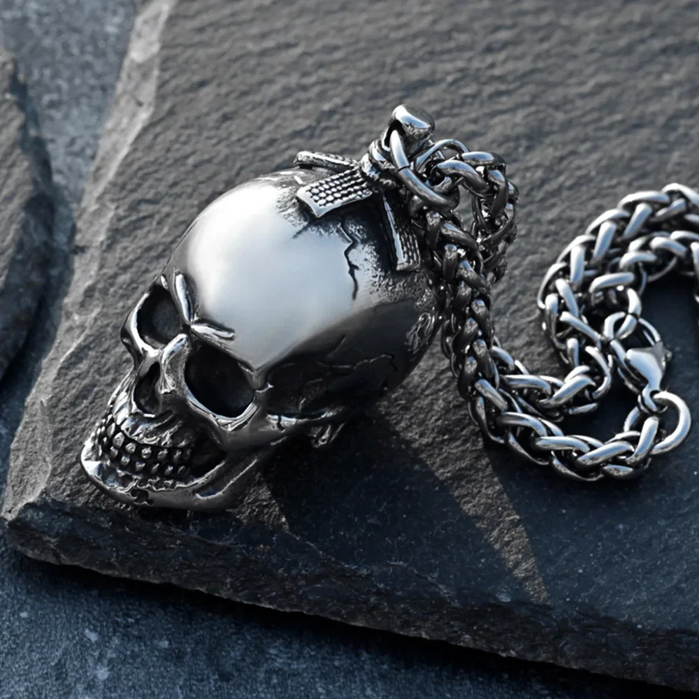 TEMU 1 Men's Gothic Skull Pendant Necklace - Heavy Metal Chain, Punk Style Jewelry For Halloween, Concerts And Casual Attire - Durable 316l Stainless Steel Men's Necklace, Gothic Accessories