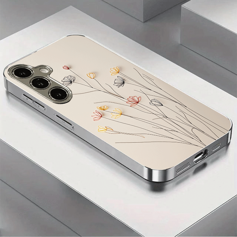 TEMU Phone Case: [2d Flat] Floral Shadow Pattern Electroplated Design, Suitable For S26, S25 Plus, 24 Pro, 23 Ultra, And Note 20, A55, A56, A16, And