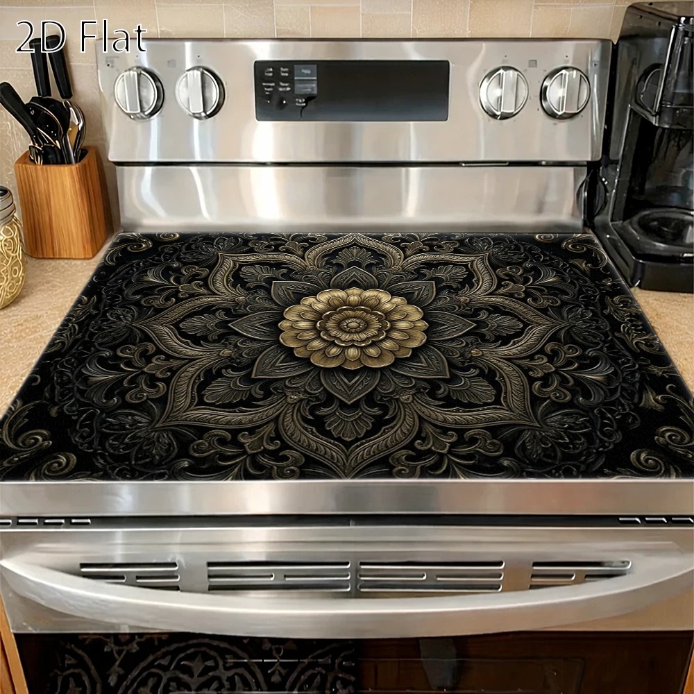 TEMU 2d Flat Vintage Embossed Pattern Multi-functional Stove Protector, Heat-resistant, Wear-resistant, Dirt-resistant, Durable, Easy To Clean &