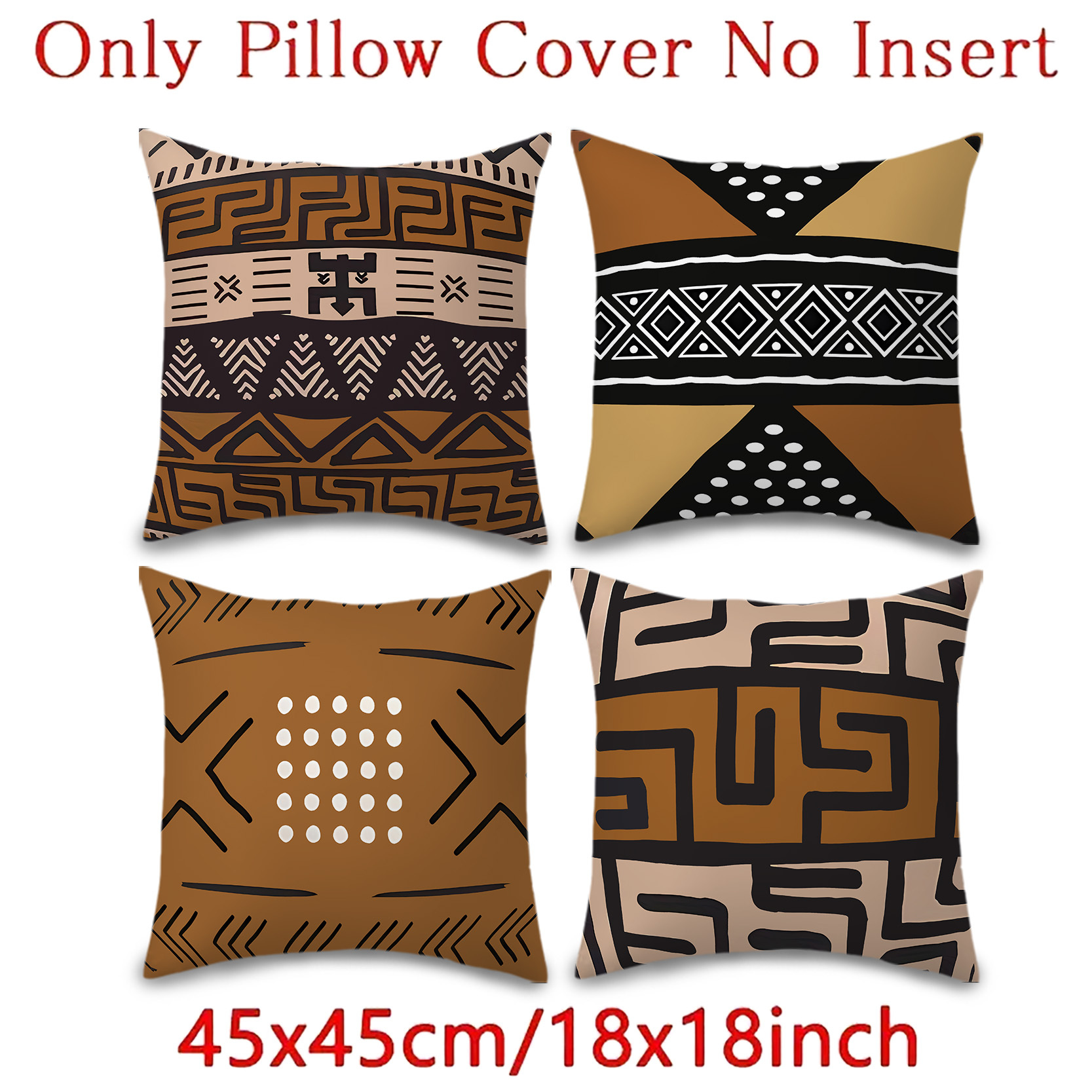 TEMU Lot de 4 taies d'oreiller/housses de coussin, housses de coussin décoratives à motif de texture de totem géométrique de style ethnique africain,