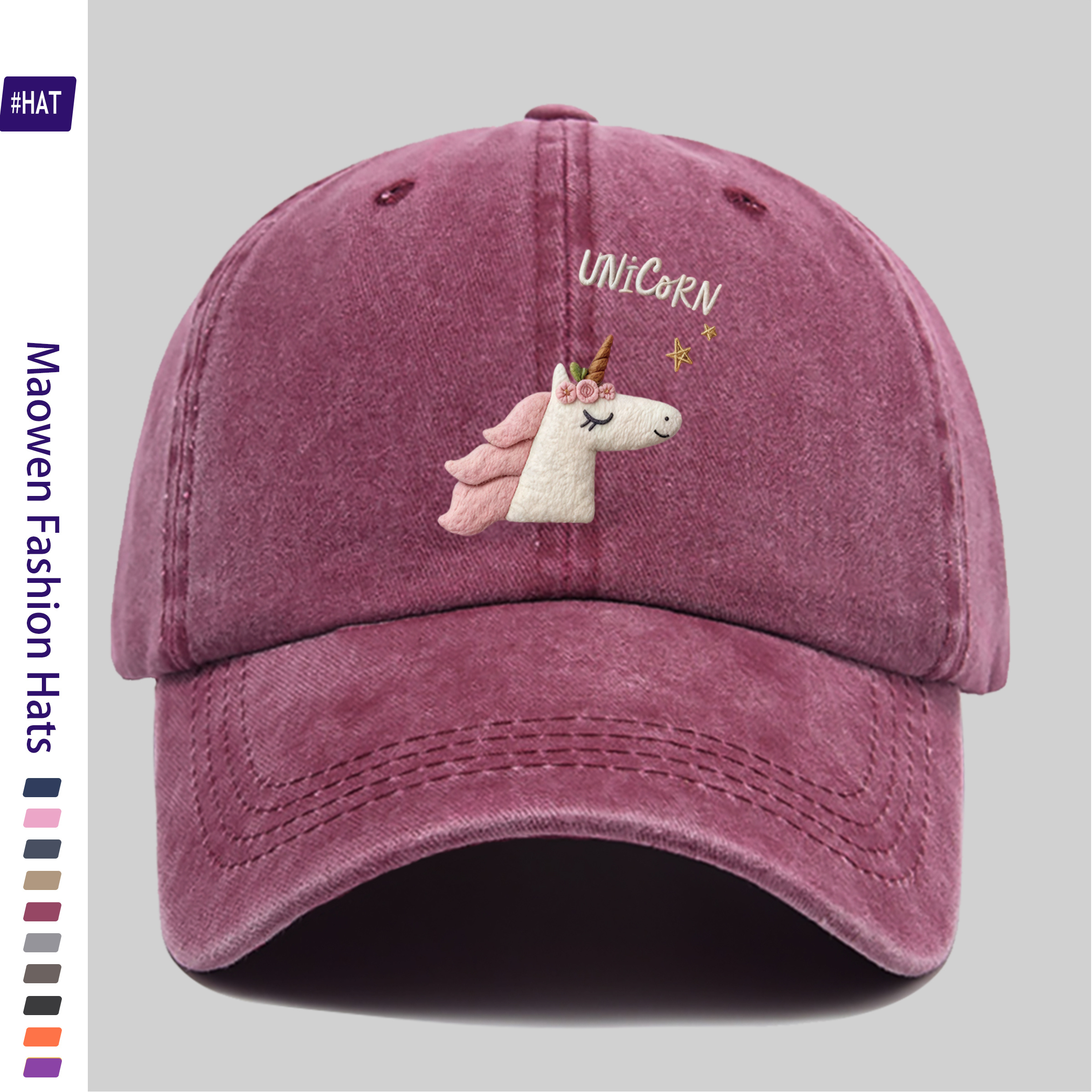 TEMU 1pc Retro Washed Distressed Baseball Cap, Fashionable Easy Style With Unicorn Theme Printed Unisex Dad Hat, Adjustable Size, Trendy Streetwear
