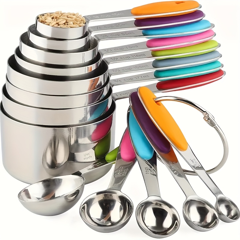 13pcs Stainless Steel Measuring Cups And Spoons Set, Stackable For , Durable Kitchen Baking Tools, Suitable For Ingredients. Seasg Spoons And Coffee Spoons, Specifically For Baking.