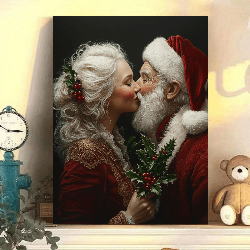 

Santa & Mrs. Christmas Canvas With Wooden Frame - Home Decor, Anniversaries, Weddings, Graduations, Room Decor