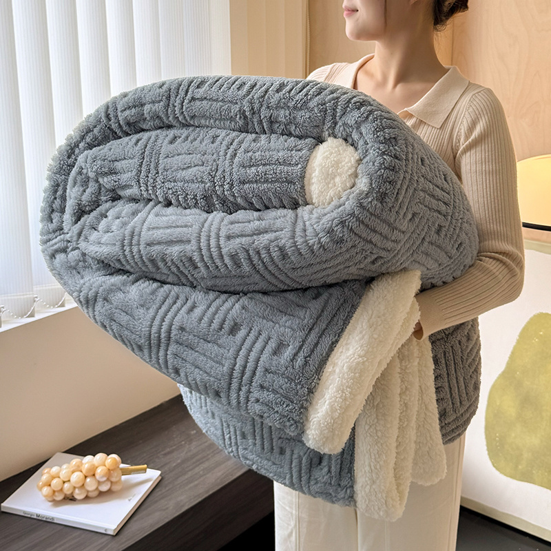 Double Layer Cross Stripe Blanket Grid Texture Plush Throw Thick Warm Cozy Fuzzy For Bed Couch All Sizes (twin/full/queen/king)