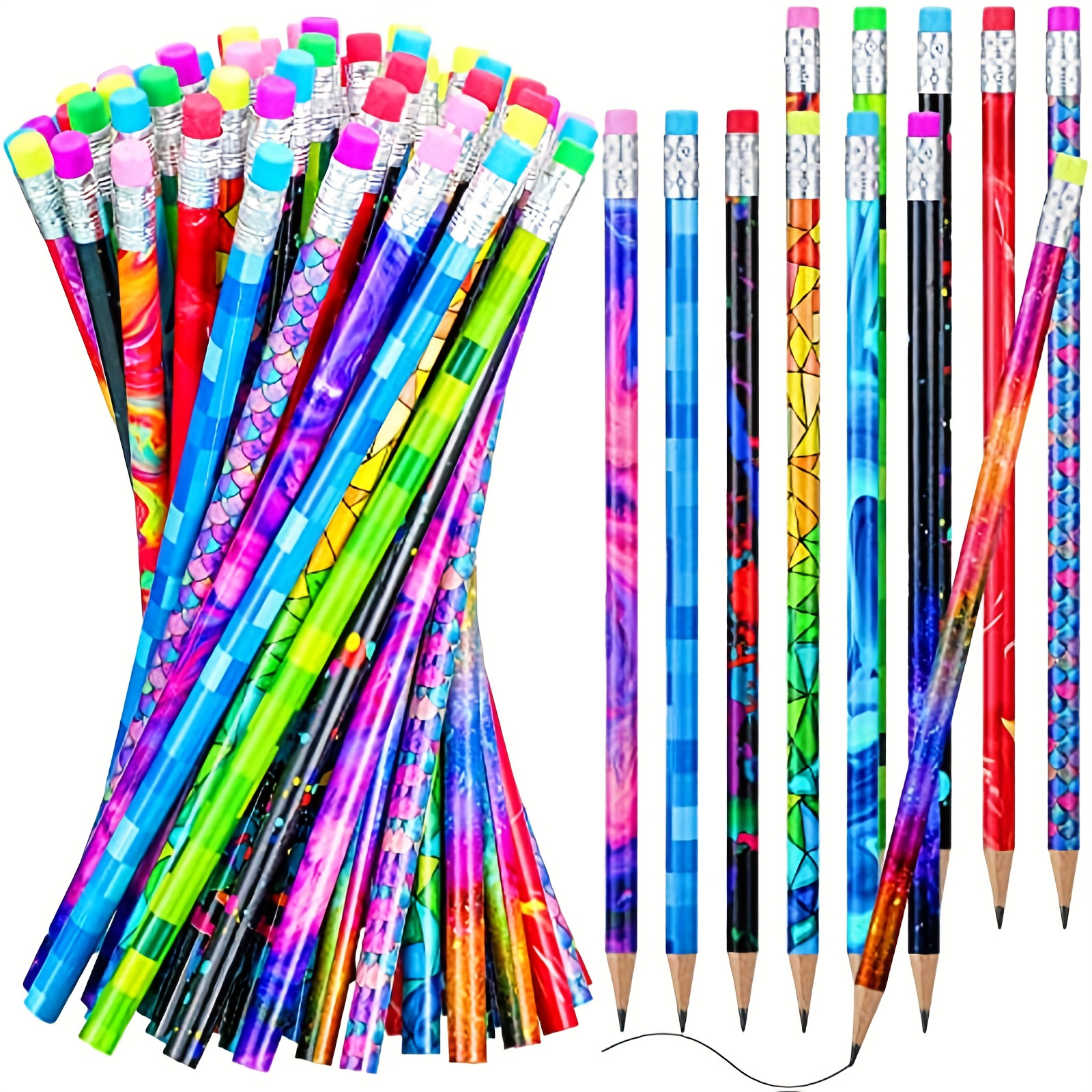 TEMU A Pack Of 50pcs Wooden Pencils With Erasers, Perfect For Writing, School Supplies, Prizes, And Party Favors
