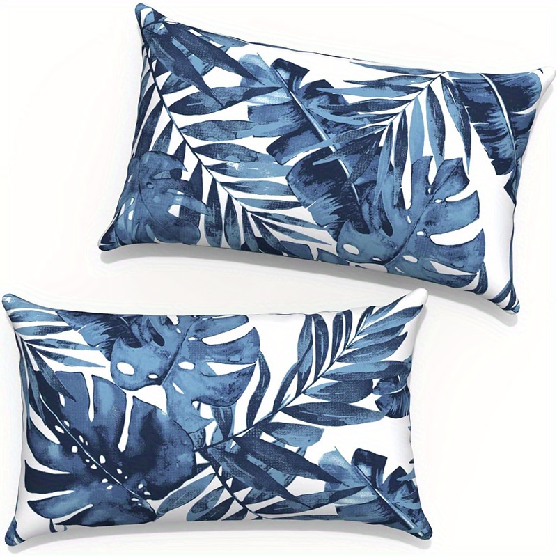 TEMU 2 fundas de almohada con diseño de hojas azules y blancas, y naturales, añaden un estilo único al dormitorio. No el relleno de la almohada,