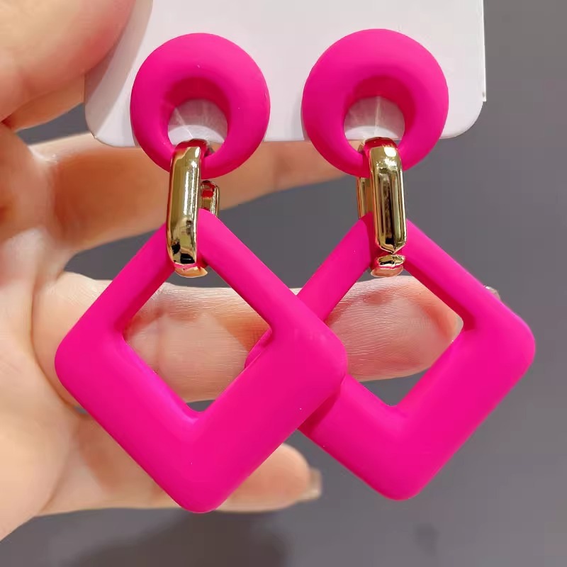 TEMU 2pcs Solid Color Geometric Square Earrings, Stainless Steel Jewelry, Women's Fashion Retro Square Geometric Dangle Earrings, Available In