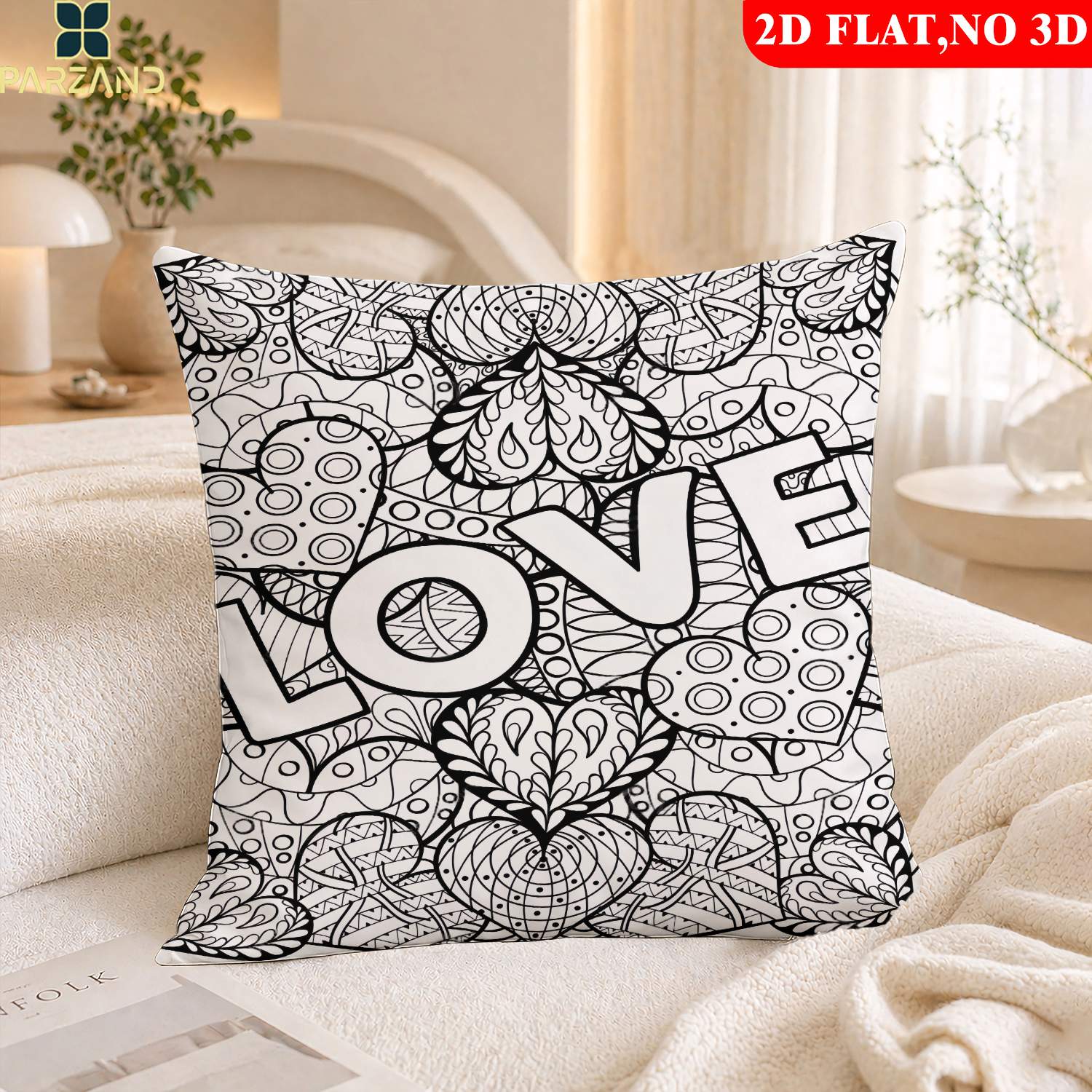TEMU 2d Flat 1pc Pillowcase Complex Heart-shaped Coloring Pattern Pillowcase Family Pattern, Pillowcase For Sofa, Bedroom, And Study, Comfortable And