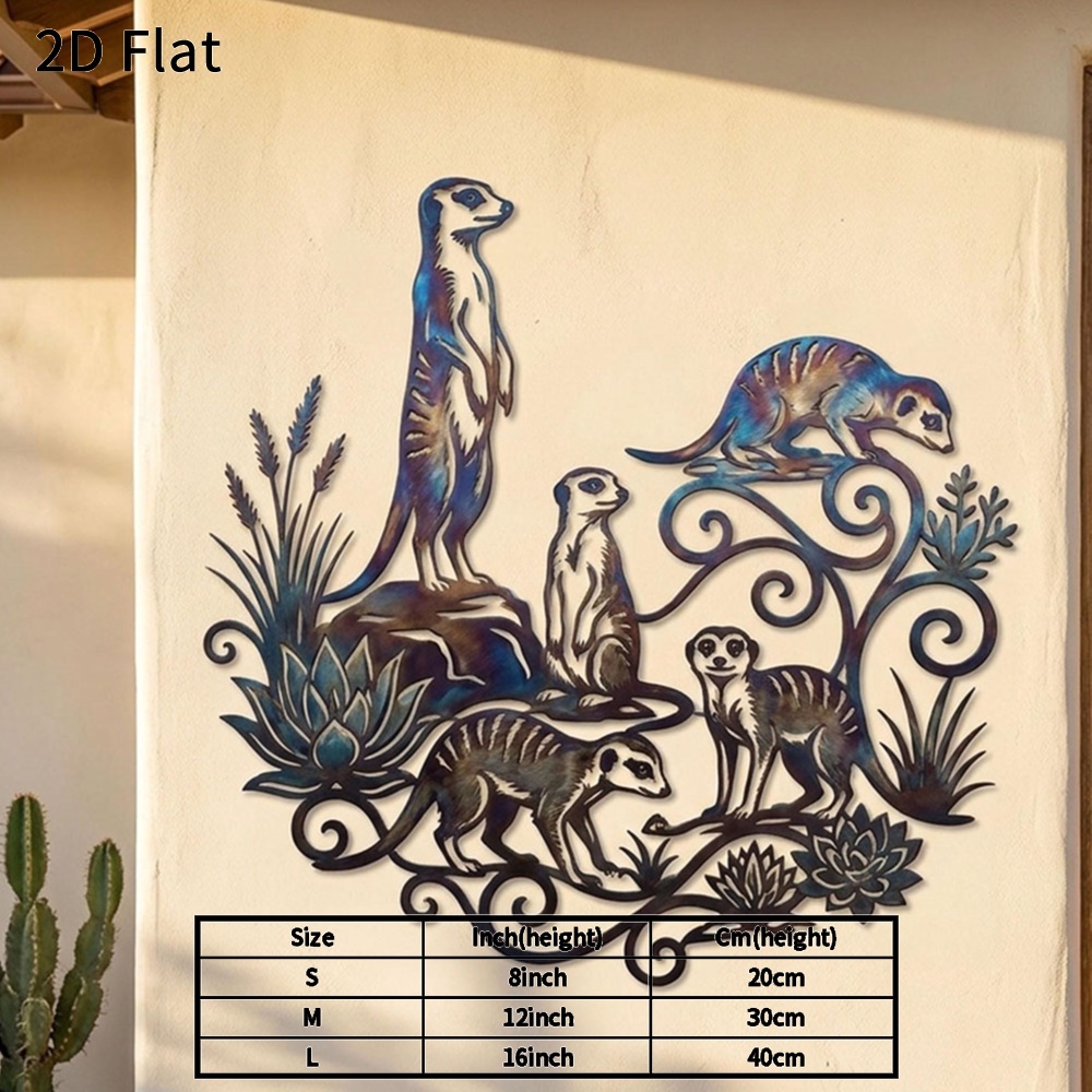 TEMU 2d Flat, 1pc Family Metal Wall Art 2d Flat Rustic Metal Decor Unique Animal Plaque For Garden Patio Outdoor Living Room Durable Wildlife