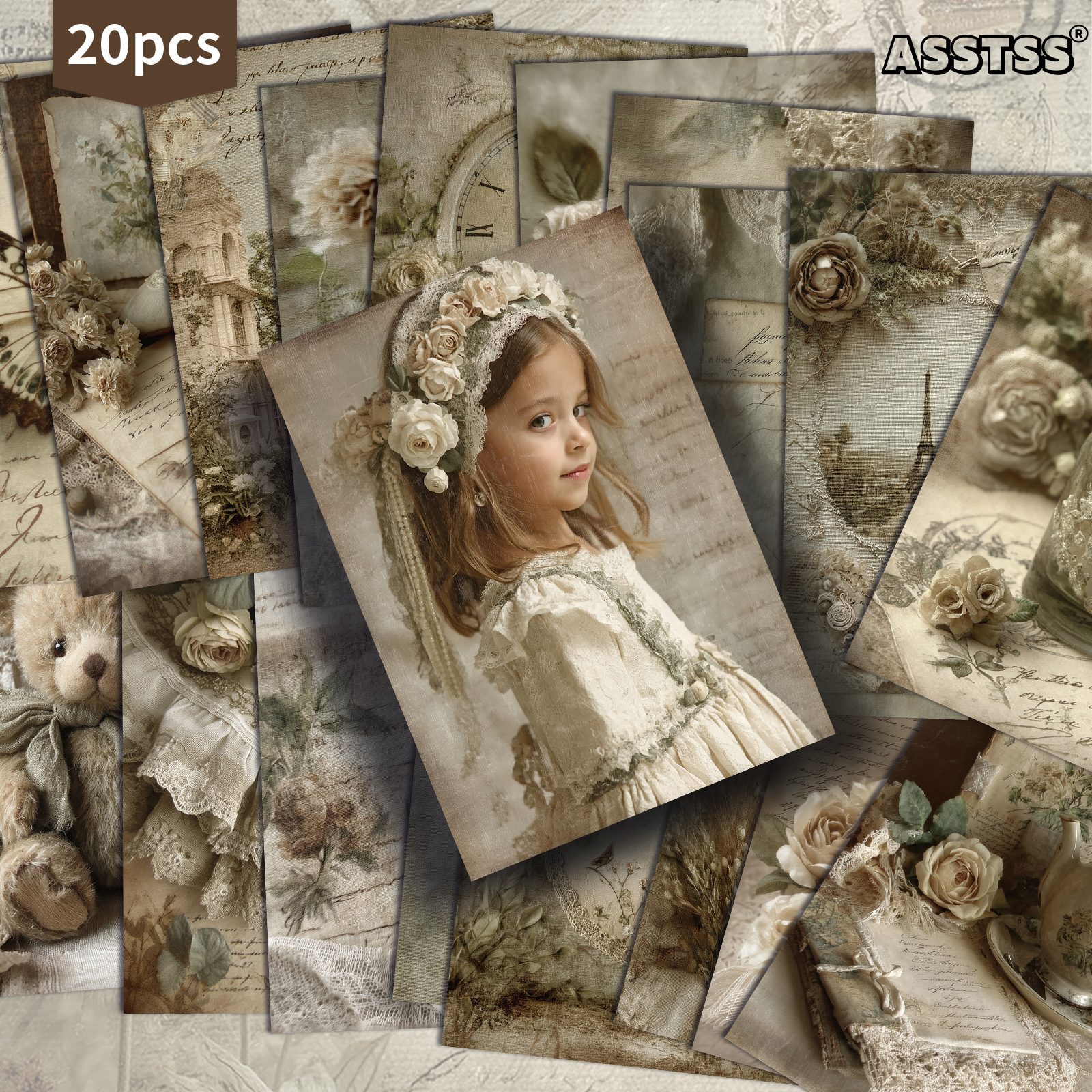 E-shop 20er-Pack ASSTSS Vintage-Grußkarten im viktorianischen Stil - 4x6 Zoll Antik-Stil -Papier mit Edwardianischen Damen, Spitze & Blumenmotiven,