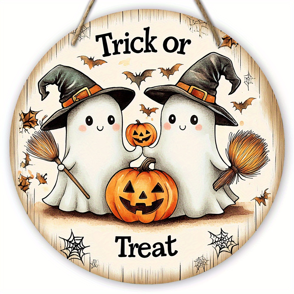 TEMU 2d Flat 2d Flat, 1pc Halloween Cute Pumpkin Wooden Ornament - Wood Door Sign, Suitable For Indoor/outdoor Home Decor Gift - No Electricity
