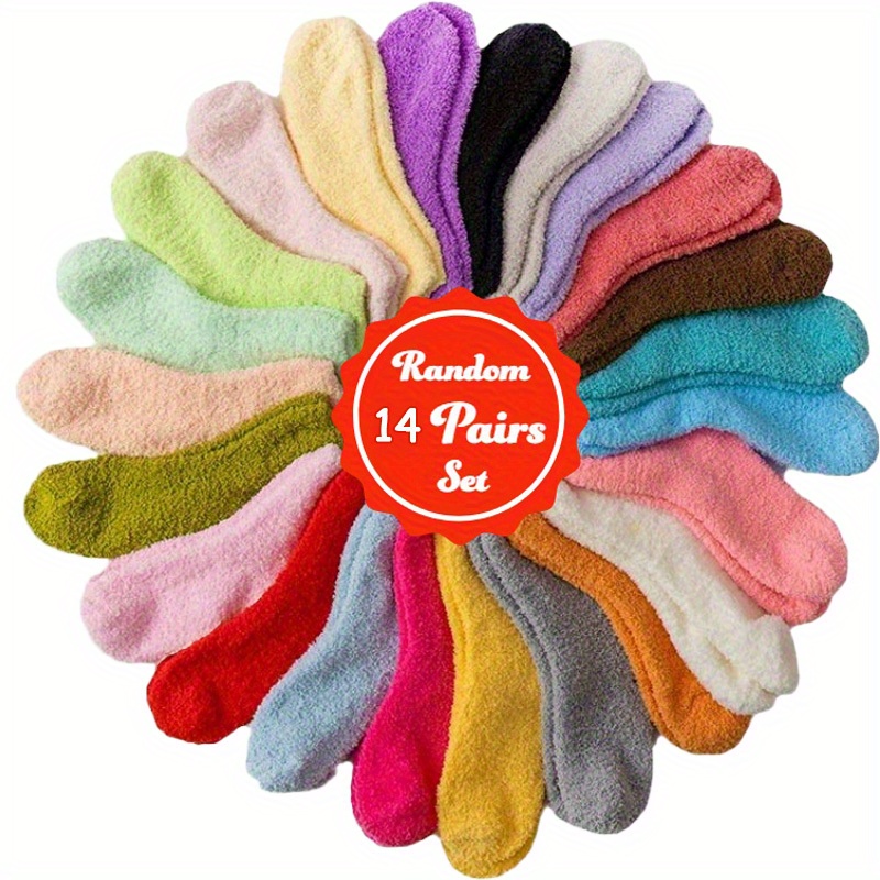 TEMU 14 Pairs Women's Autumn And Winter Candy-colored Random Style Comfortable, Soft, Thickened And Warm Mid-calf Socks