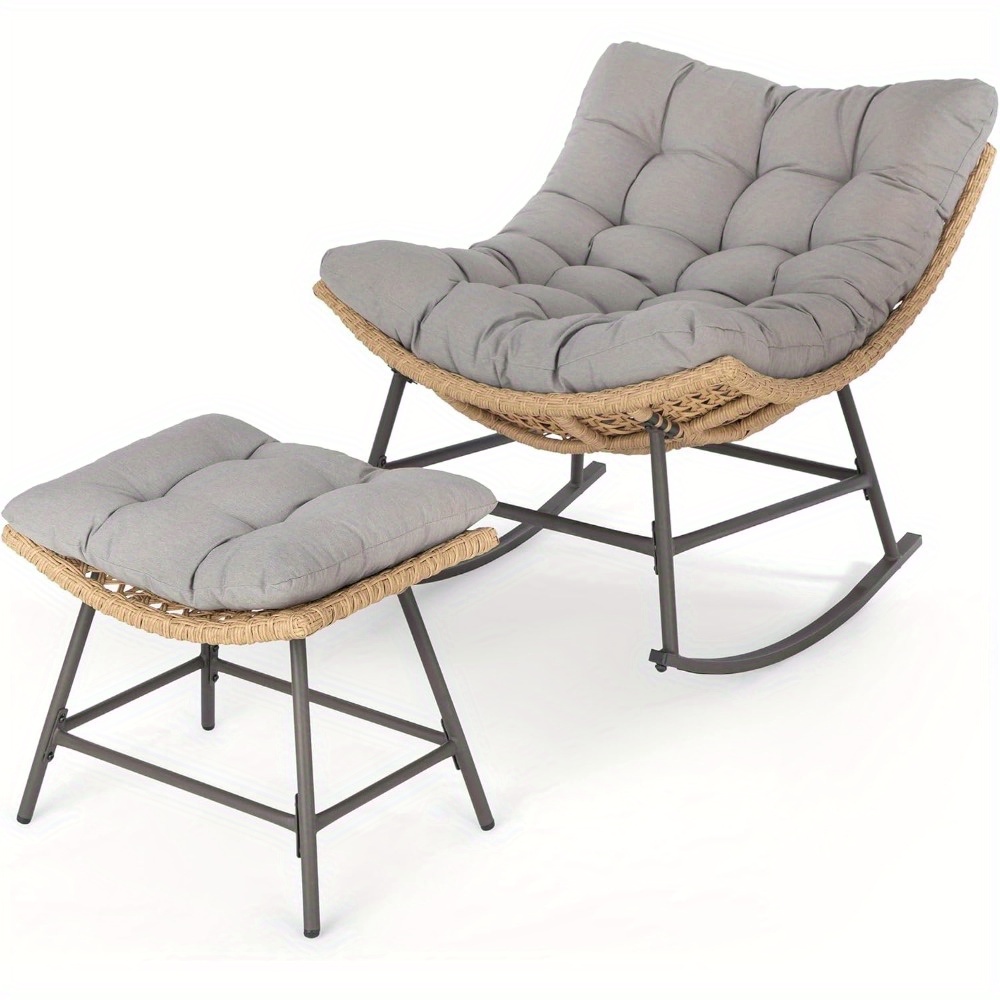 oversized outdoor rattan rocking chair with padded cushion heavy