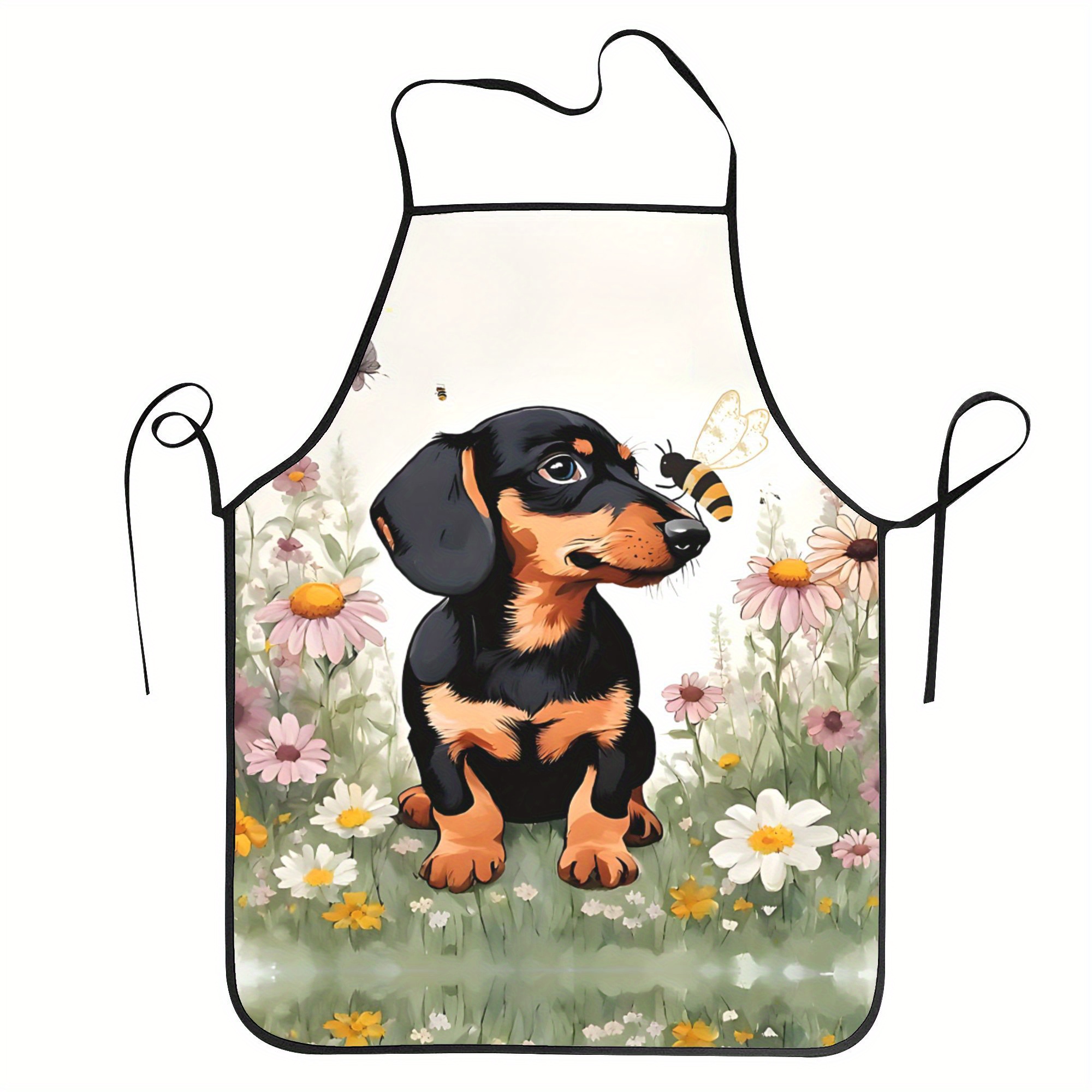 

Unisex Apron Featuring A Dachshund And A Bee, Suitable For Cooking Or Hairdressing.