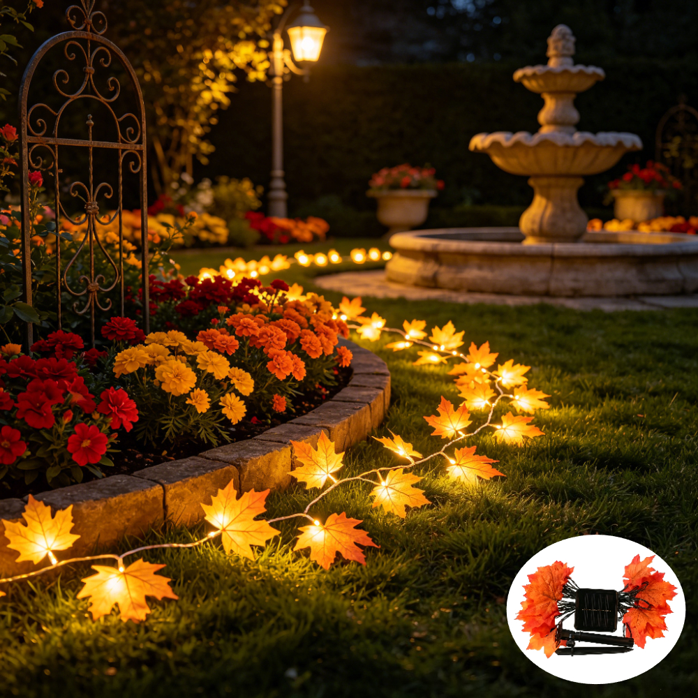 TEMU Guirlande Lumineuse Solaire de Feuille d'Érable, pour Cour, Pelouse et Jardinage, Éclairage Extérieur, Bande Lumineuse Extérieure, Guirlande