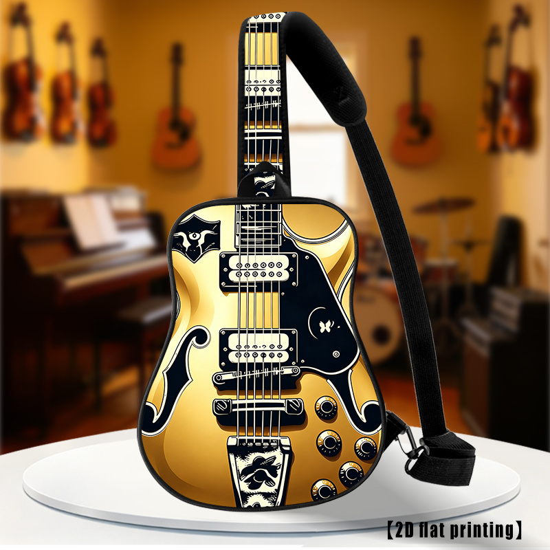 TEMU Golden Electric Guitar, 2d Flat Printing Adjustable Shoulder Bag, Crossbody Bag, Or Chest Bag For Women And Men. Compact And Portable, Suitable