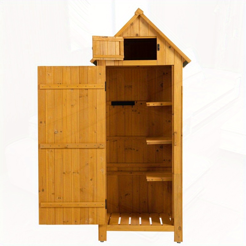 Outdoor Cabinet Tool Shed Measuring 30, 3 Inches in Length, 21, 3 Inches in Width, And 70, 5 Inches in Height, Made of Natural Wood