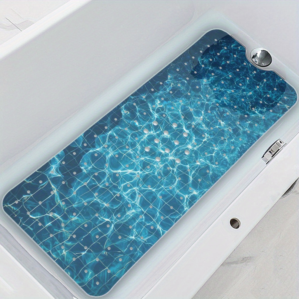 Image of Adult Bathtub Mat Bathtub Mat Blue Water Pattern Non-slip Suction Cup Family Bathroom Bathtub Mat For