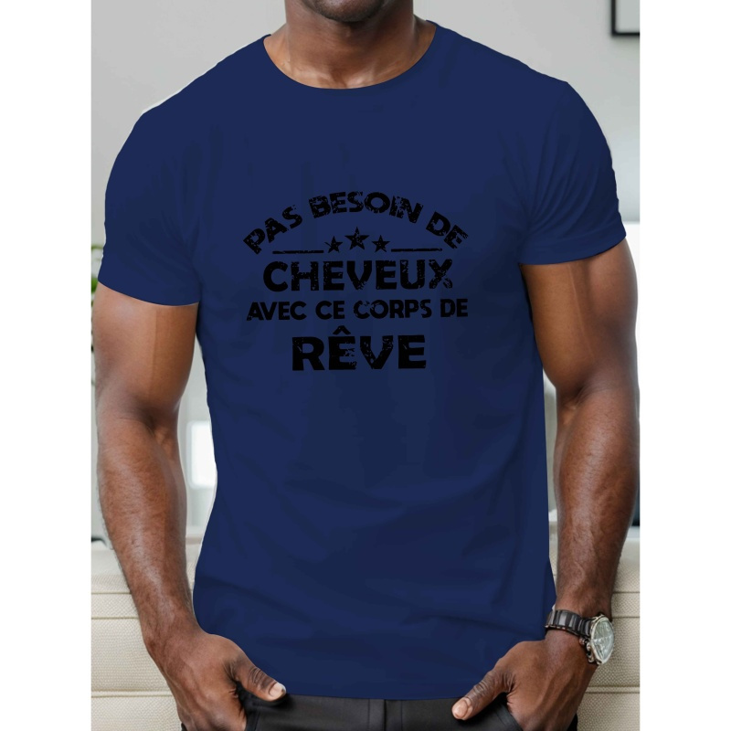 

T-Shirt à Manches Courtes pour Homme avec Motif Géométrique Français Amusant - Haut d'Été Décontracté à Col Rond, 100% Polyester, Lavable en Machine, Motif Géométrique, Décontracté, Lavable en Machine