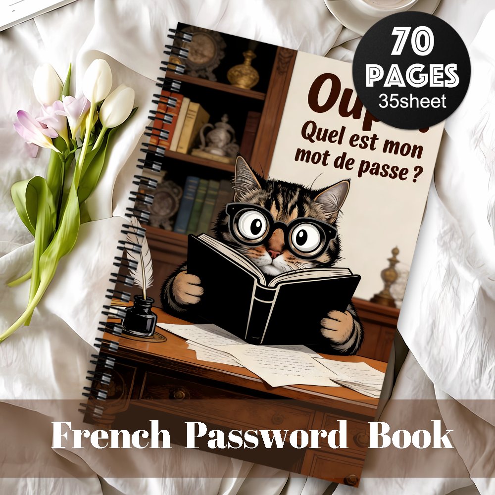 TEMU 1pc Carnet d'ordinateur à spirale avec de passe français amusant pour l'internet et au ordinateur, gardien de de passe ou , cahier