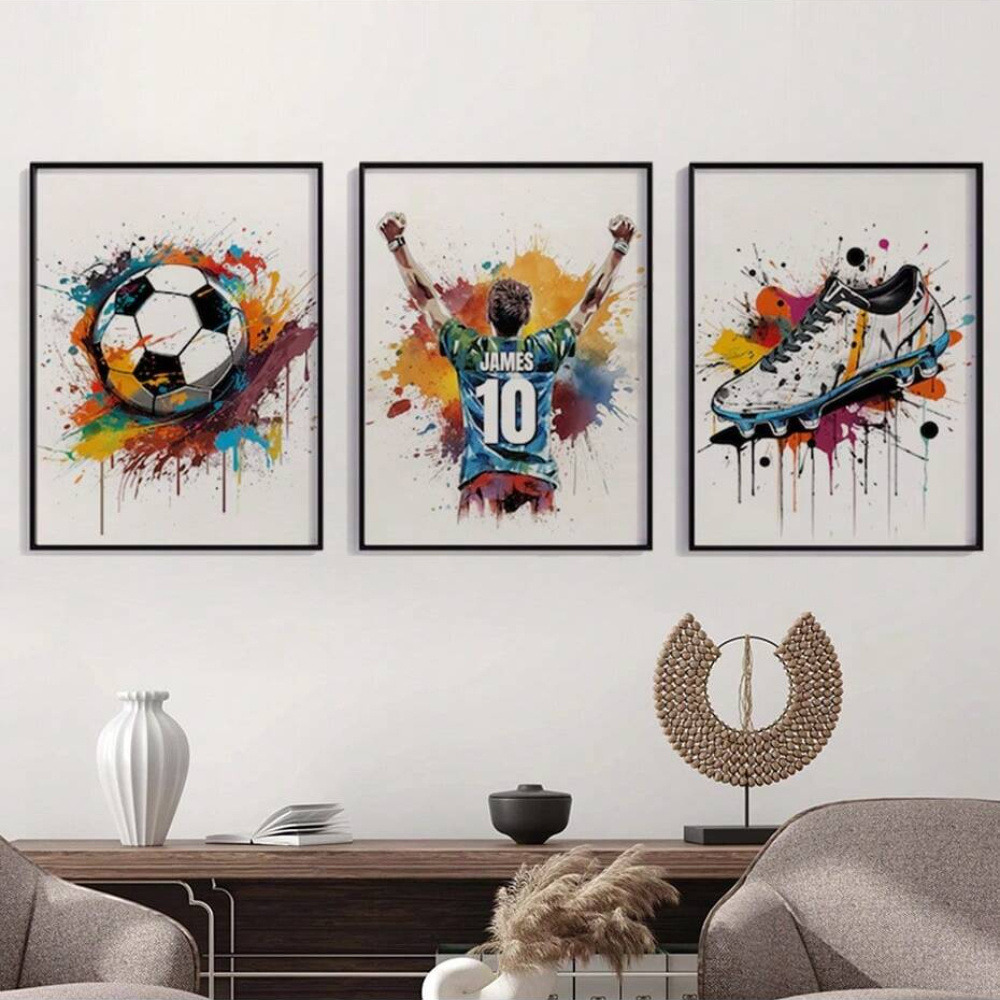 2d plat] 3 stuks aangepaste naam voetbal canvas poster prints aquarel canvas  schilderij huisdecoratie cadeau voor jongens, 2d plat, perfect voor  kamerdecoratie - kunst, knutselen en naaien - Temu, image size:1000x1000